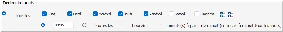 Paramétrage du déclenchement